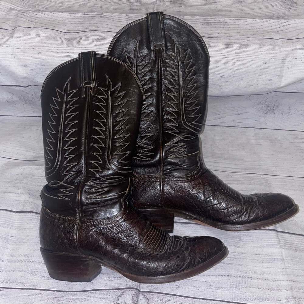 Vintage Tony Lama Dark Brown Ostrich Western Boots